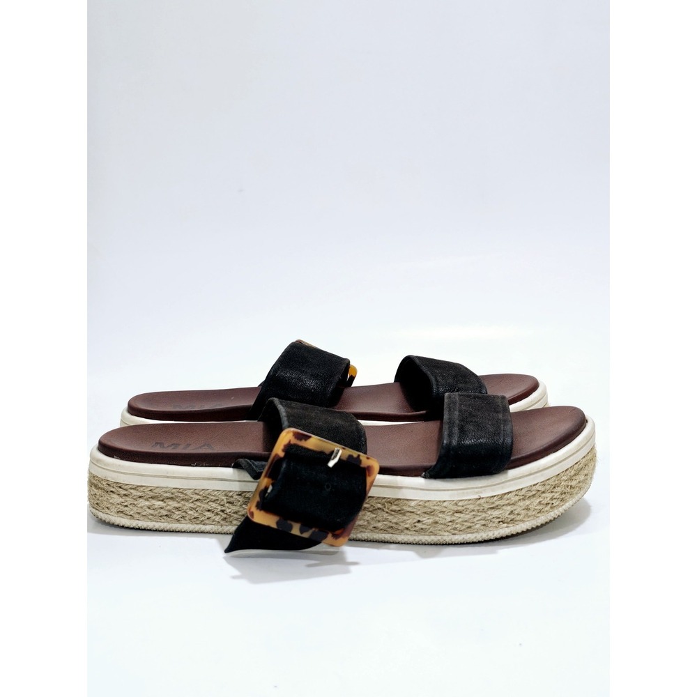 Mia Womens Carleen Black Suede Tortoise Shell‎ Buckle Slide Sandels Size 8m